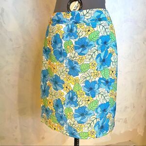 Norton McNaughton Petites blue and yellow floral linen blend skirt size 8P